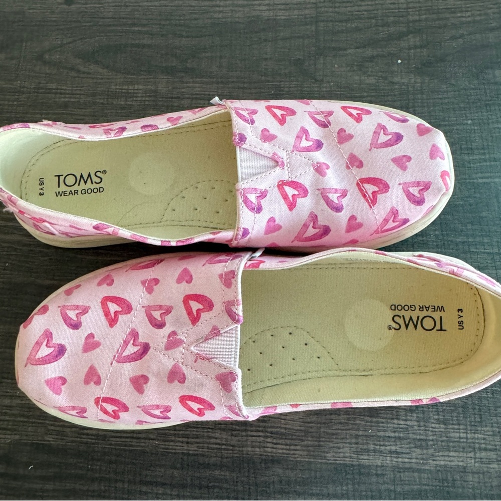 Toms Pink Heart Canvas Slip-On Sneakers for Kids